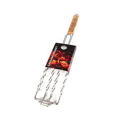 L49cm Wooden Hand LED Barbecue Sausage Grill Basket